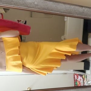 Off shoulder yellow ruffled dress